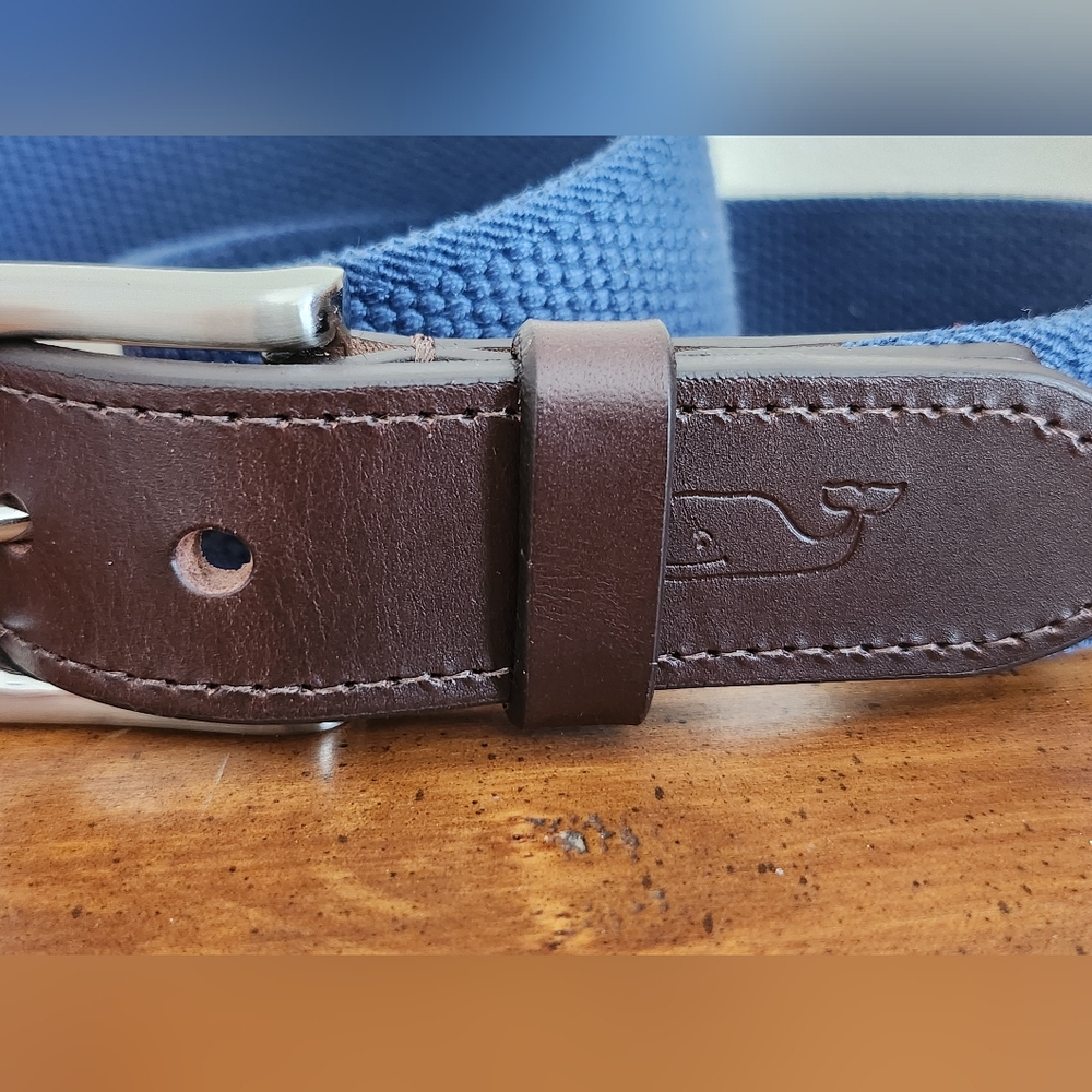 Vineyard Vines Belt Leather Trim Solid Brass Buckle Size 30 - Picture 4 of 13